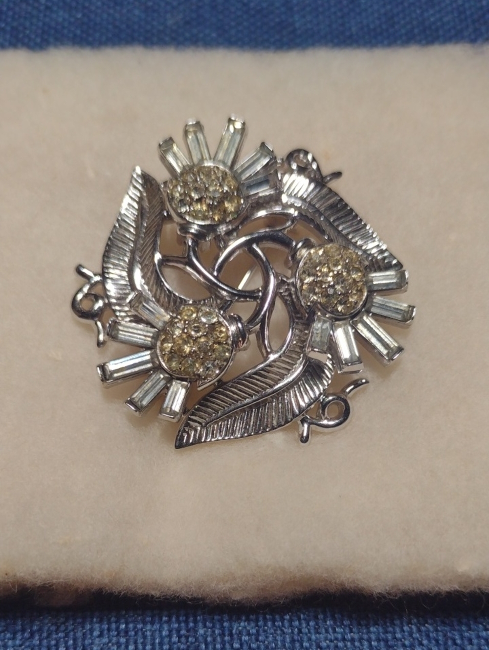 Vintage 1954 Crown Trifari "Radiance" Thistle Brooch with Champagne Crystals